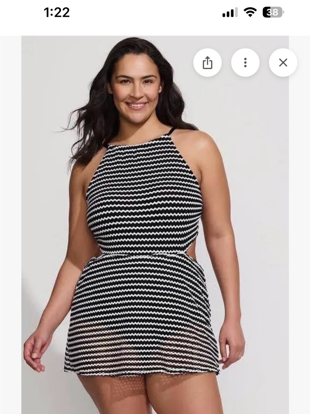 Land’End- Black & White Wave-Stripe Women's swim Dress - Picture 3 of 7